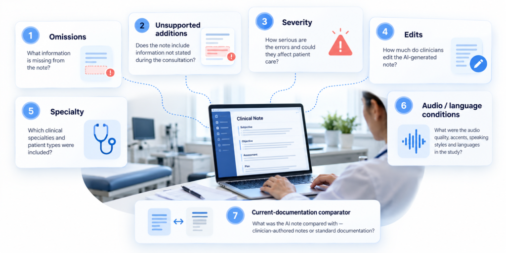 Seven things healthcare organisations should measure when evaluating an AI medical scribe.